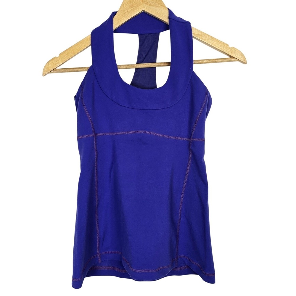 Lululemon Tank‎ Top Womens 4 Blue Racerback Athletic Yoga Gym Mesh Trim Fitted